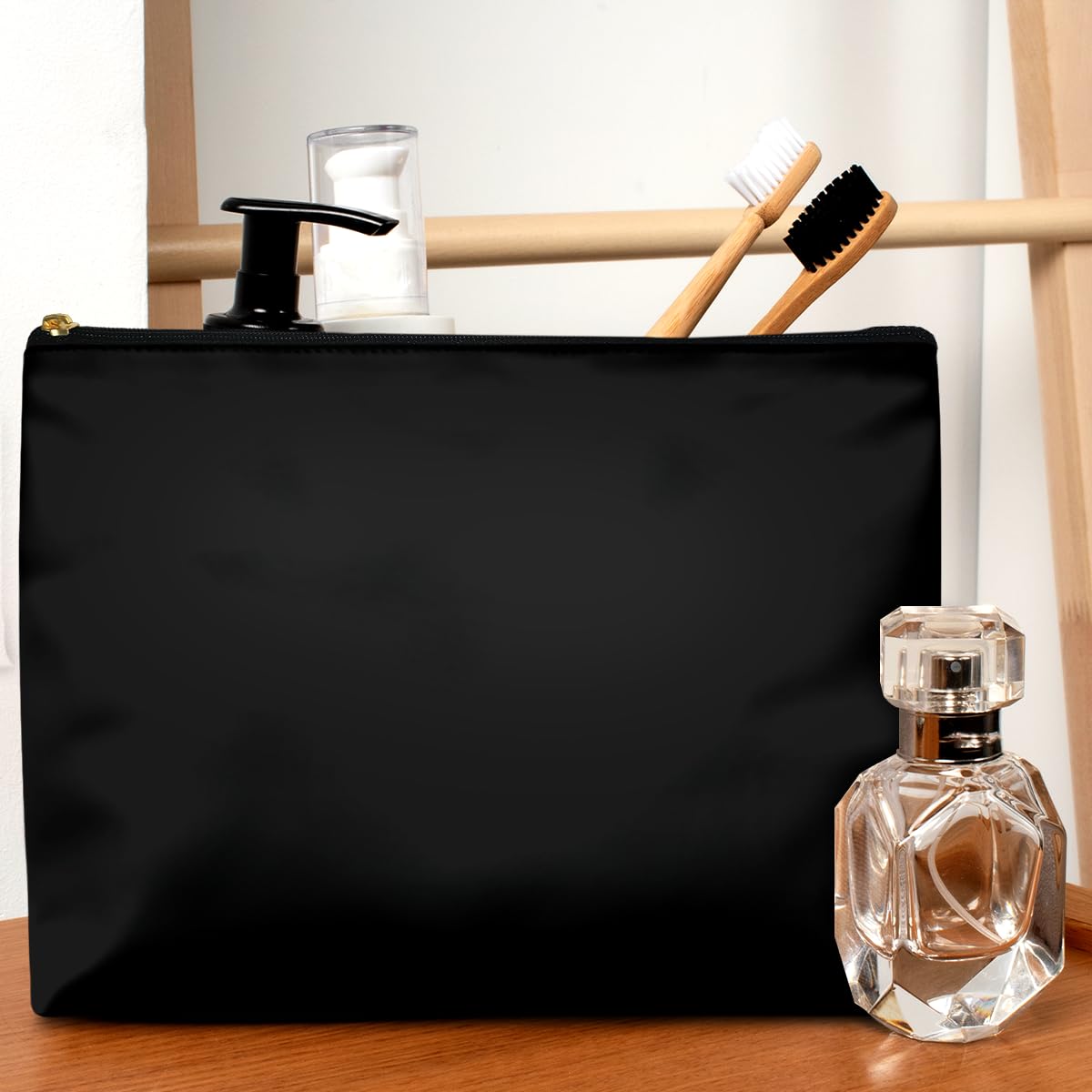 GEGEPINK Cute Makeup Bag for Purse Waterproof Cosmetic Bags for Women Funny Smooth Zipper Travel Toiletry Pouch 10X8 Inches-Black Makeup pouch