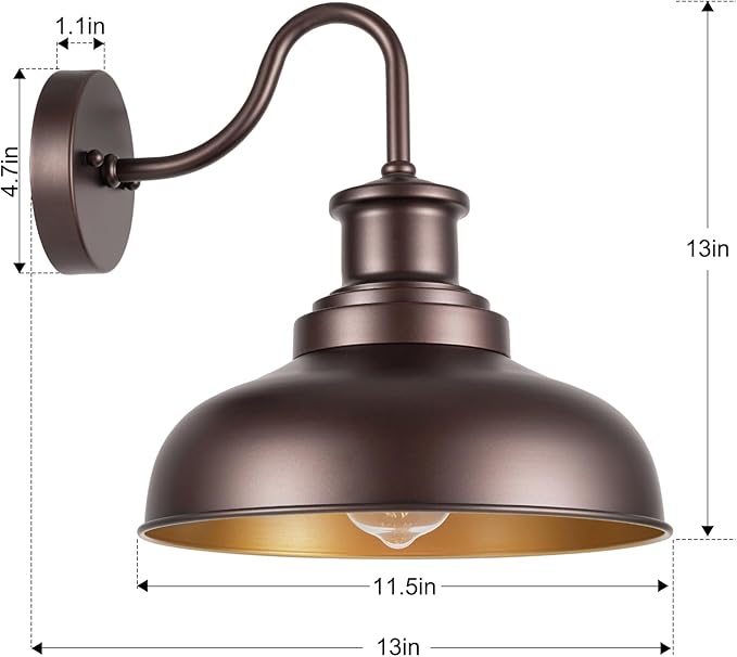 Outdoor Gooseneck Barn Light Outdoor Wall Sconce Farmhouse Exterior Wall Mount Light Vintage Wall Lighting Fixture Industrial Bronze Lantern for Porch, Entryway, Garage, 1 Pack, RZ007 ORB