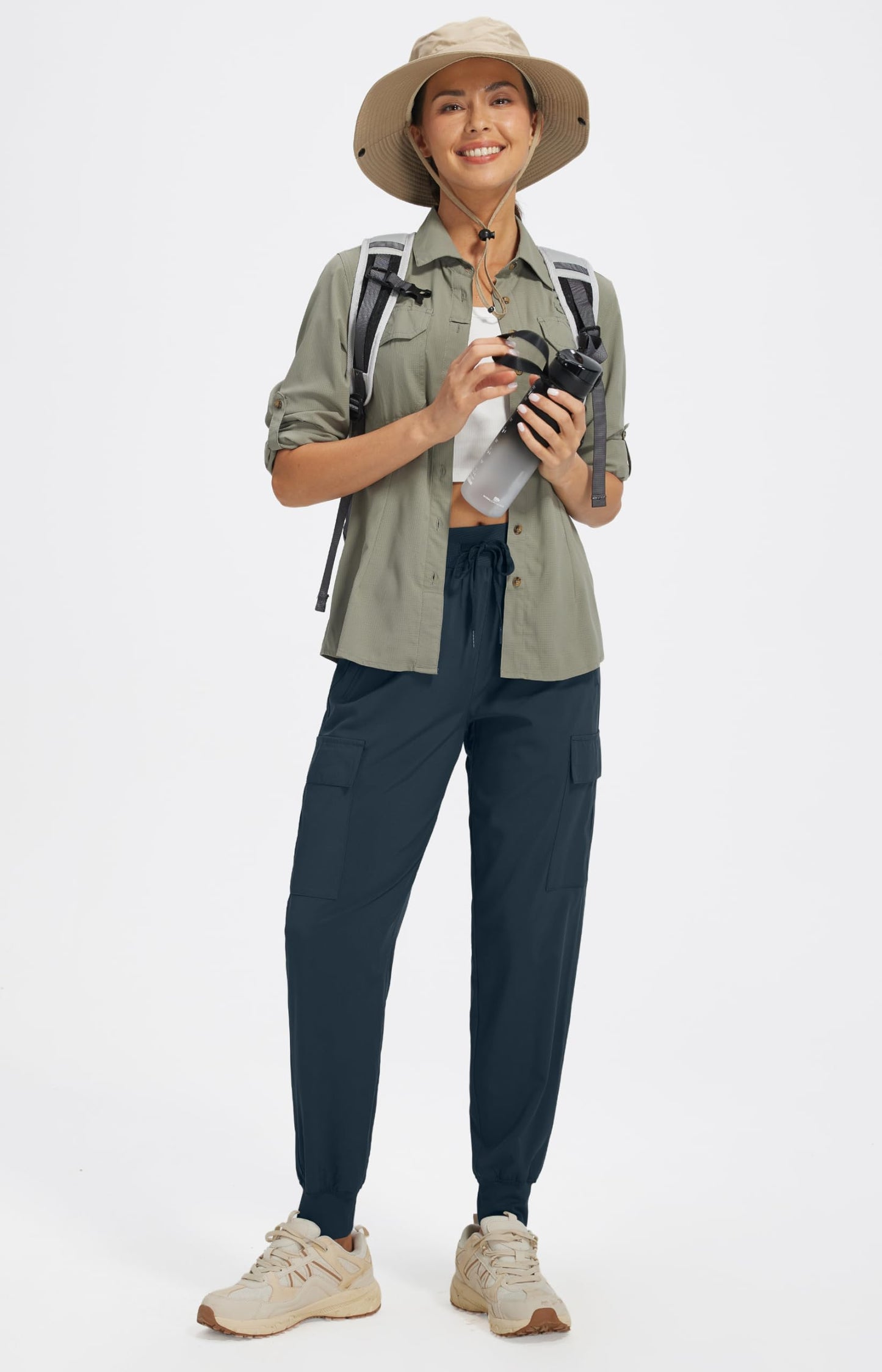 Libin Women's Cargo Joggers Lightweight Quick Dry Hiking Pants Athletic Lounge Casual Travel Petite, Navy XL