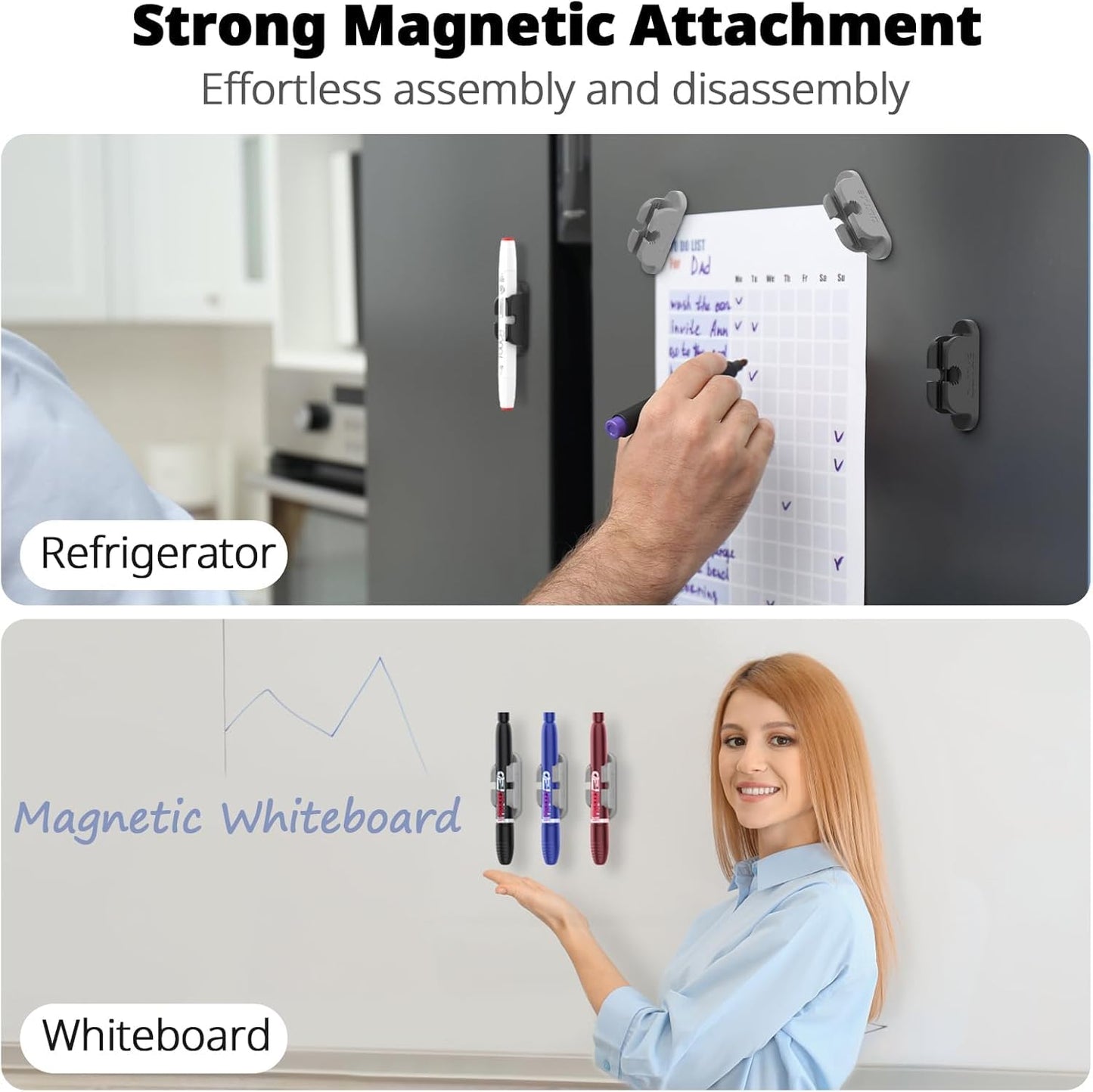 OUTXE 6-Pack Magnetic & Adhesive Pen Holder with Dual Slots - Easy Organize & Access Pencil, Pen, Marker- Perfect for Desk, Wall, Refrigerator, Whiteboard, Clipboard