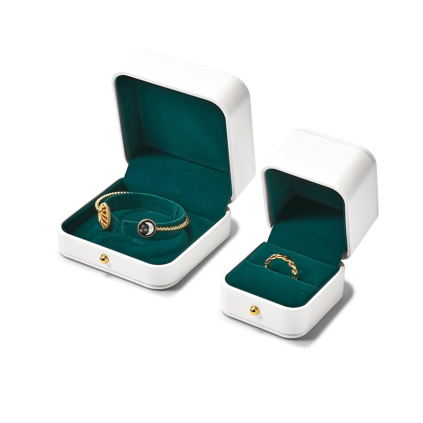 Woodten Green Velvet Interior Jewelry Gift Box for Bangle Bracelet White PU Leather Bangle Box