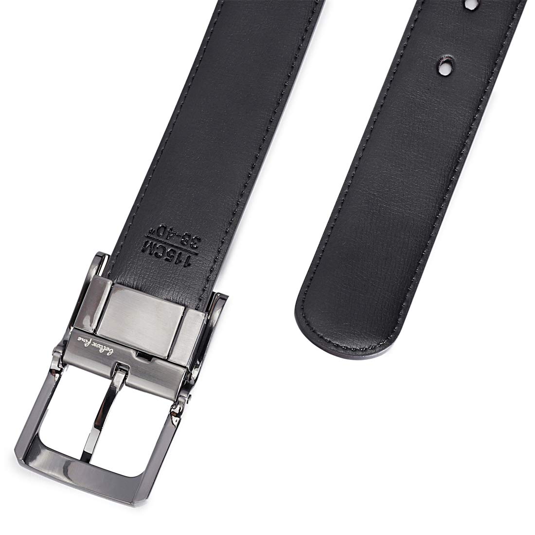Belts for Men Reversible Leather 1.25” Waist Strap Fashion Dress Buckle Beltox (Rectangle Rotated Buckle with Burnt Umber/Black Belt, 28-30)