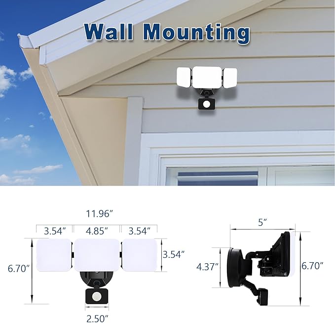 EMANER Motion Activated Security Light, Outdoor Floodlight Dusk to Dawn & Motion Sensor Adjust, Daylight Frosted Lens, ETL Listed 45W Wired Wall Light for Entryway/Yard/Garden, (1-Pack, Black)