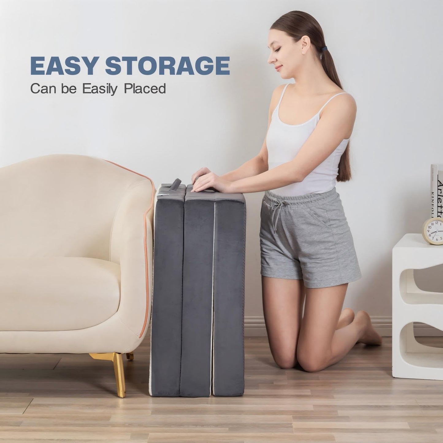 Folding Foam Mattress 4 Inch Foldable Floor Mattresses with Collapsible and Washable Cover, Portable Travel Mat Trifold Guest Mattress Camping Sofa Bed, Full 54"x75"x4"