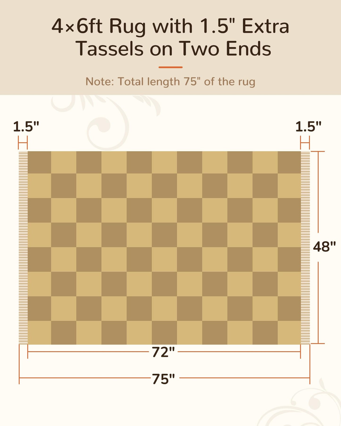 BESTSWEETIE 4'x6' Washable Rug Hand-Woven Low Pile Soft Checkerboard Pattern Reversible Checkered Braided Rugs with Short Fringe Carpet for Living Room Bedroom Dining Room Home Decor - Naturejute