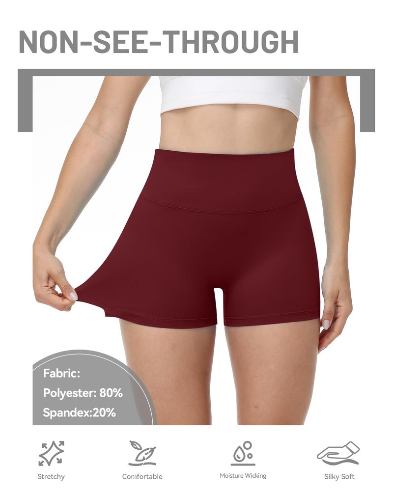 Runhit No Front Seam Biker Shorts for Women - 3'' High Waisted Workout Gym Yoga Volleyball Spandex Booty Shorts with Tummy Control Wine Red Large