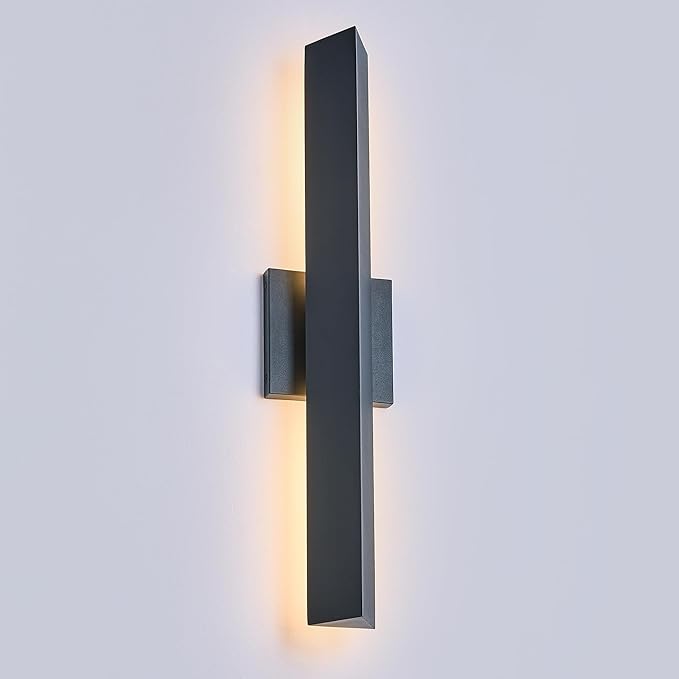 Modern Minimalist 20W LED Outdoor Wall Light, IP65 Waterproof, 1700 Lumens Warm White, Black Textured Aluminum & Frosted Glass, Wall-Mounted Porch Lights for Garage, Patio, Entryway