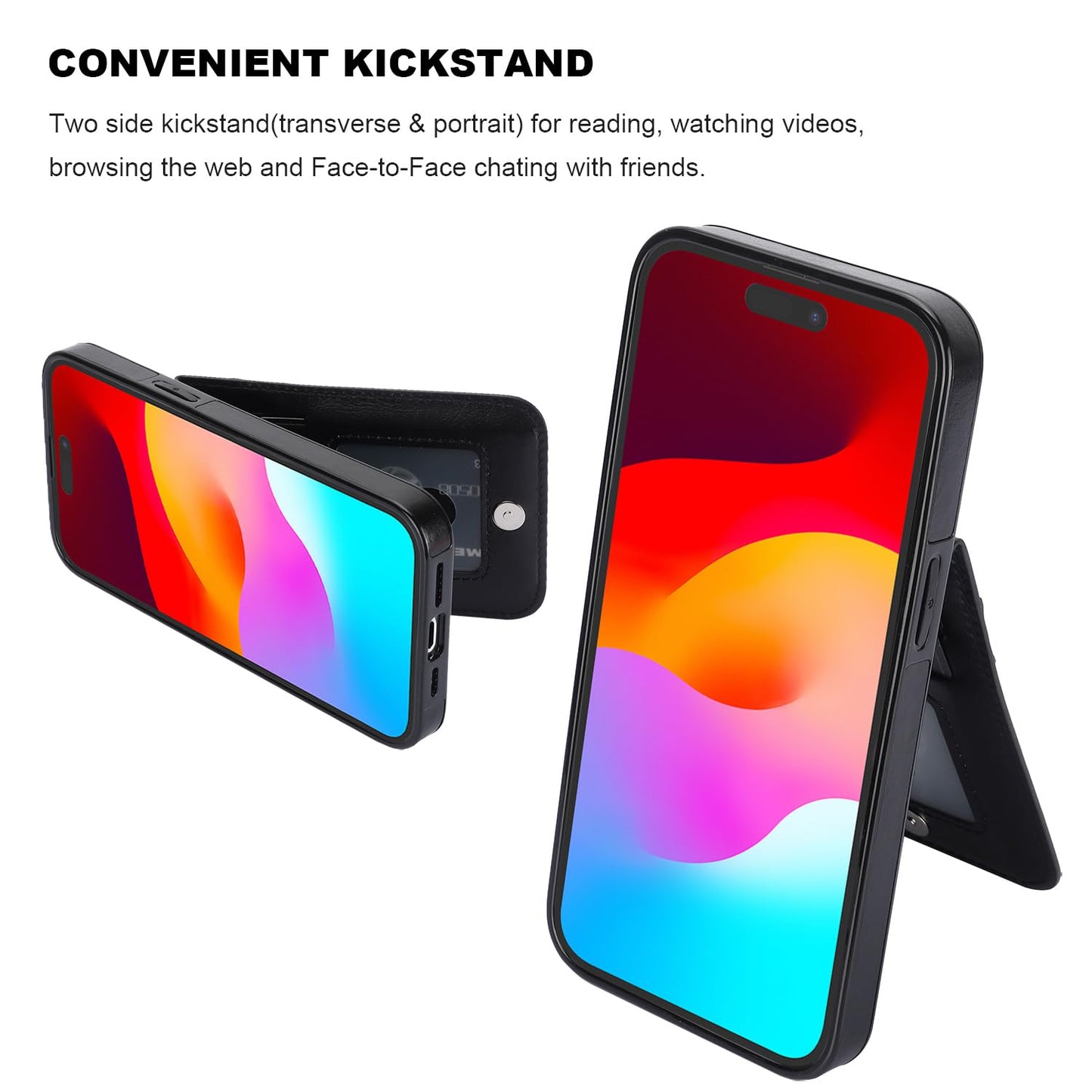 KIHUWEY Compatible with iPhone 15 Case Wallet with Credit Card Holder, Flip Premium Leather Magnetic Clasp Kickstand Heavy Duty Protective Cover for iPhone 15 6.1 Inch (Black)