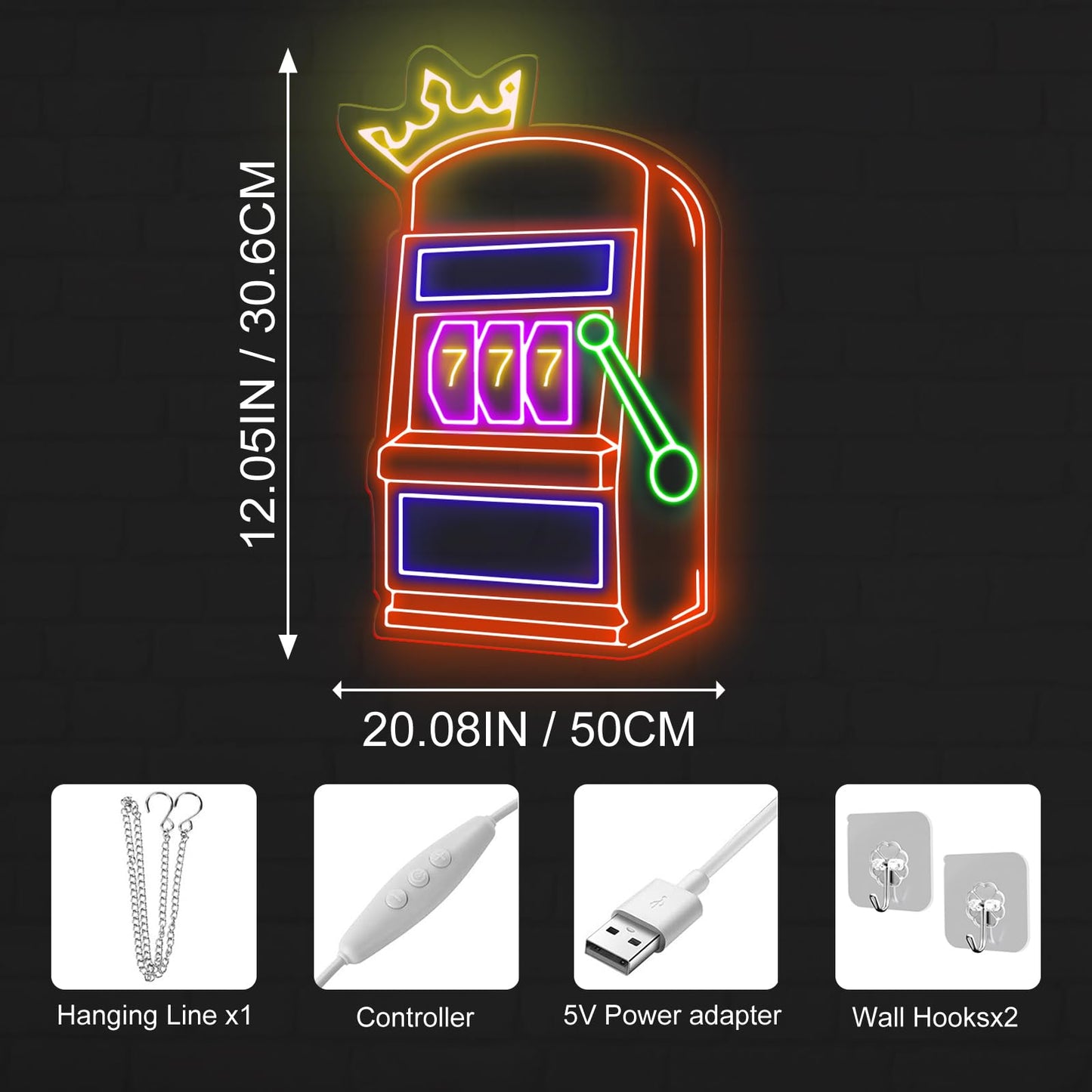 Slot Machine Neon Sign, Slot Machine Led Light, Game Icons For Casino, Playing Cards Aces, Poker Club And Casino Decor Gift For Gamer, Teen Boy Room Decor, Bar Decoration
