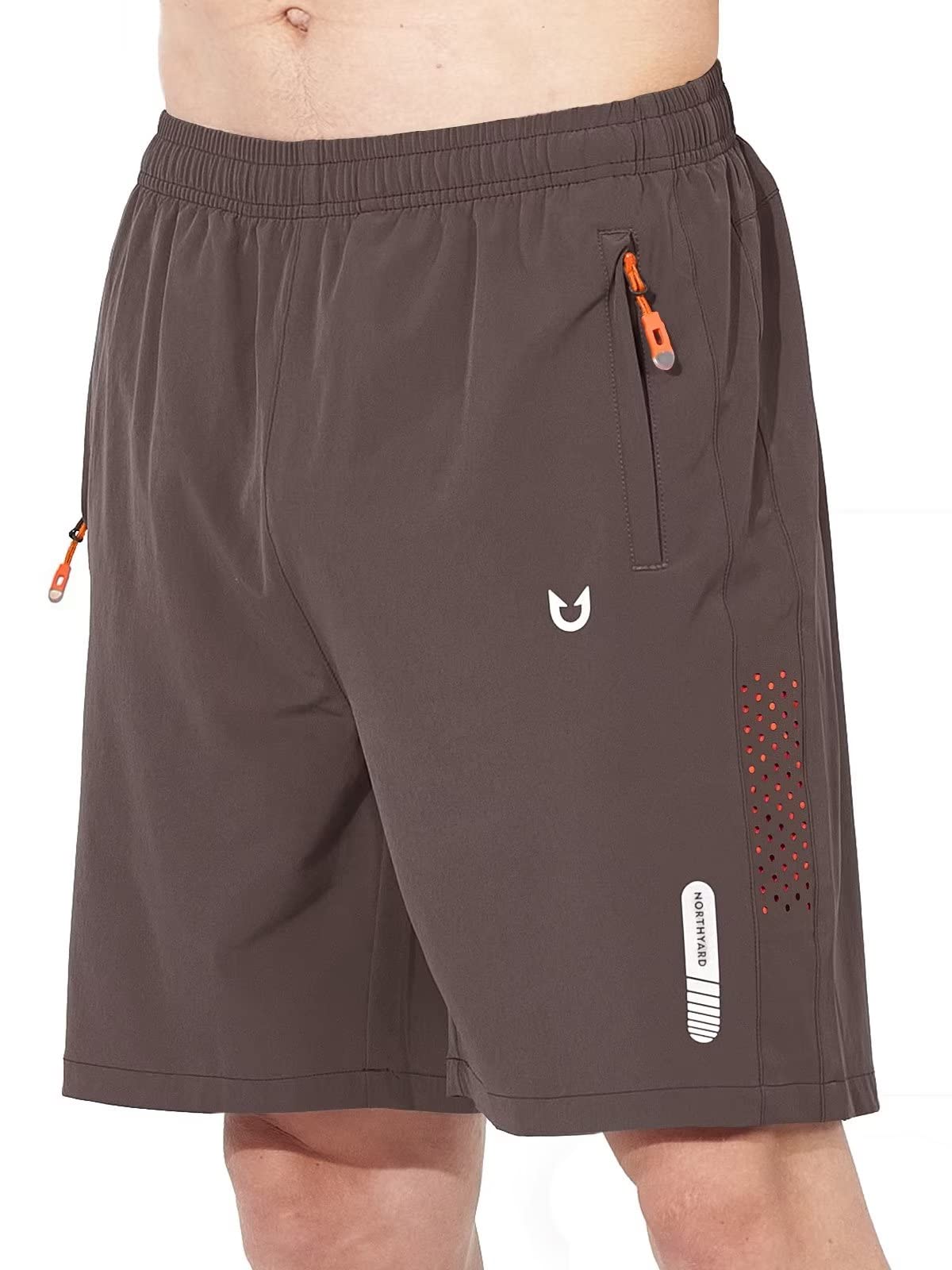 NORTHYARD Men's Athletic Running Shorts Gym Workout 7"/9"/5" Quick Dry Lightweight Sports Basketball Tennis 3 Zipper Pockets Coffee 3XL