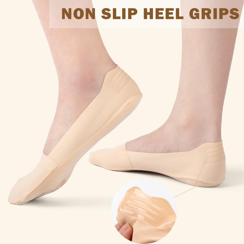 Sofier No Show Socks Womens, Non Slip Low Cut 6 Pairs Thin Silky Dress Footies Liner Invisible Socks Flats Loafers Sneakers Nude Black White