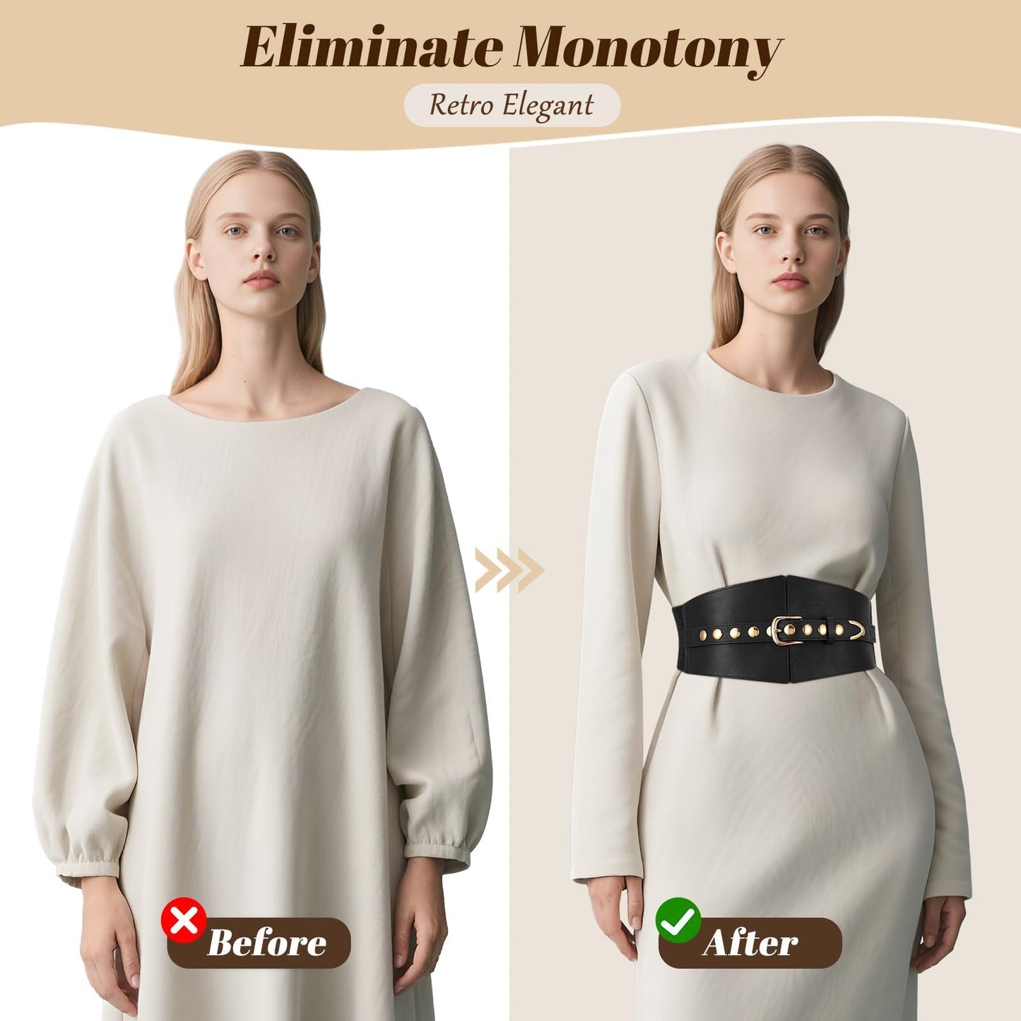 JKEEMI Wide Waist Belt Women Elastic Chunky Stretchy Elegance Belt with Gold Rivets Buckle for Daily Costume