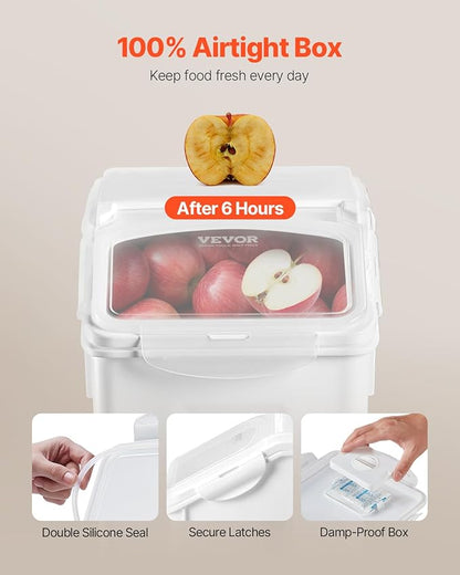 VEVOR Rice Storage Container, 3.5Gal/15Lx2 + 4.5Gal/20Lx2 Large Dog Food Dispenser Bin, Kitchen Ingredient Grain Cereal Bin, Pet food Containers with Wheels, 4 Measuring Cups, Airtight Lid, 4 Pack