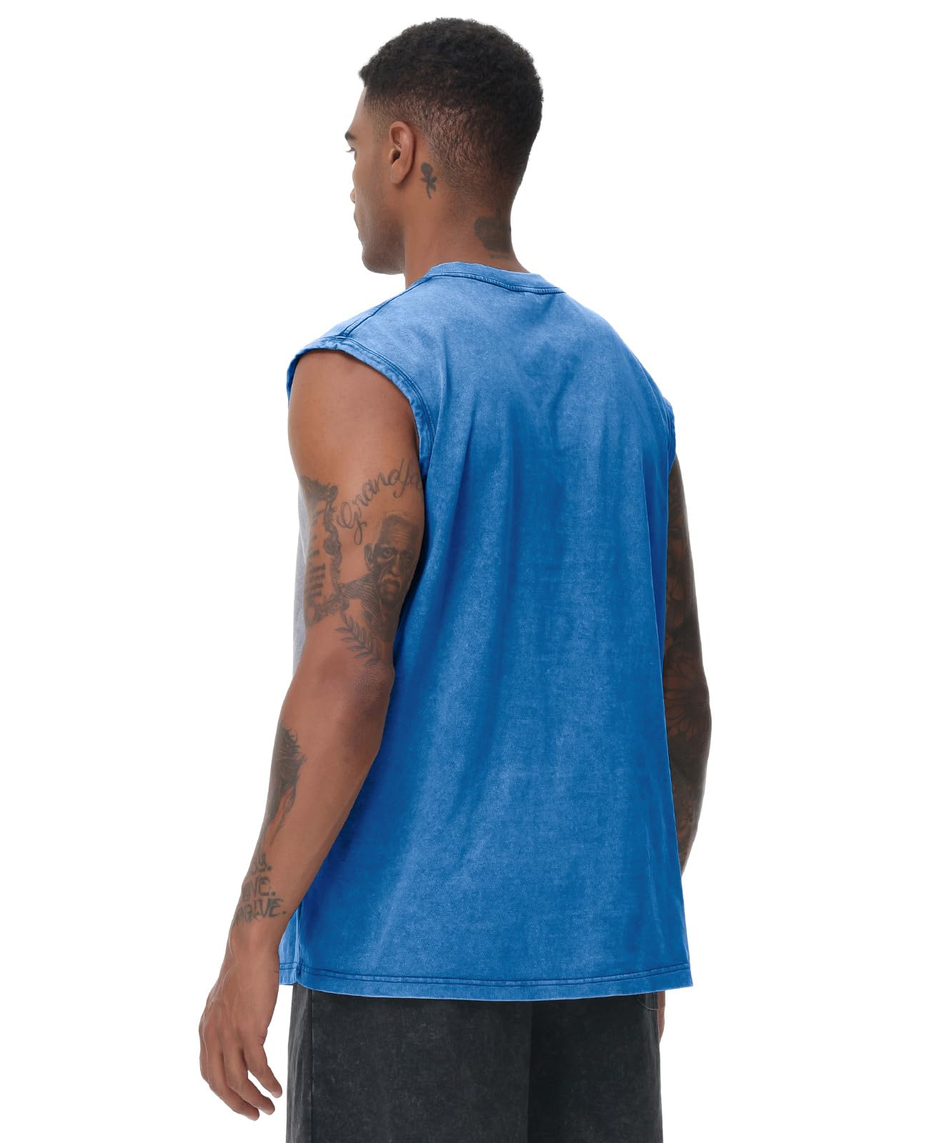 Mens Workout Tank Tops Sleeveless Tee Shirts Men Muscle Shirt Gym Acid Wash T Shirts Running Beach Loose Fit Tee(BU,XL) Blue