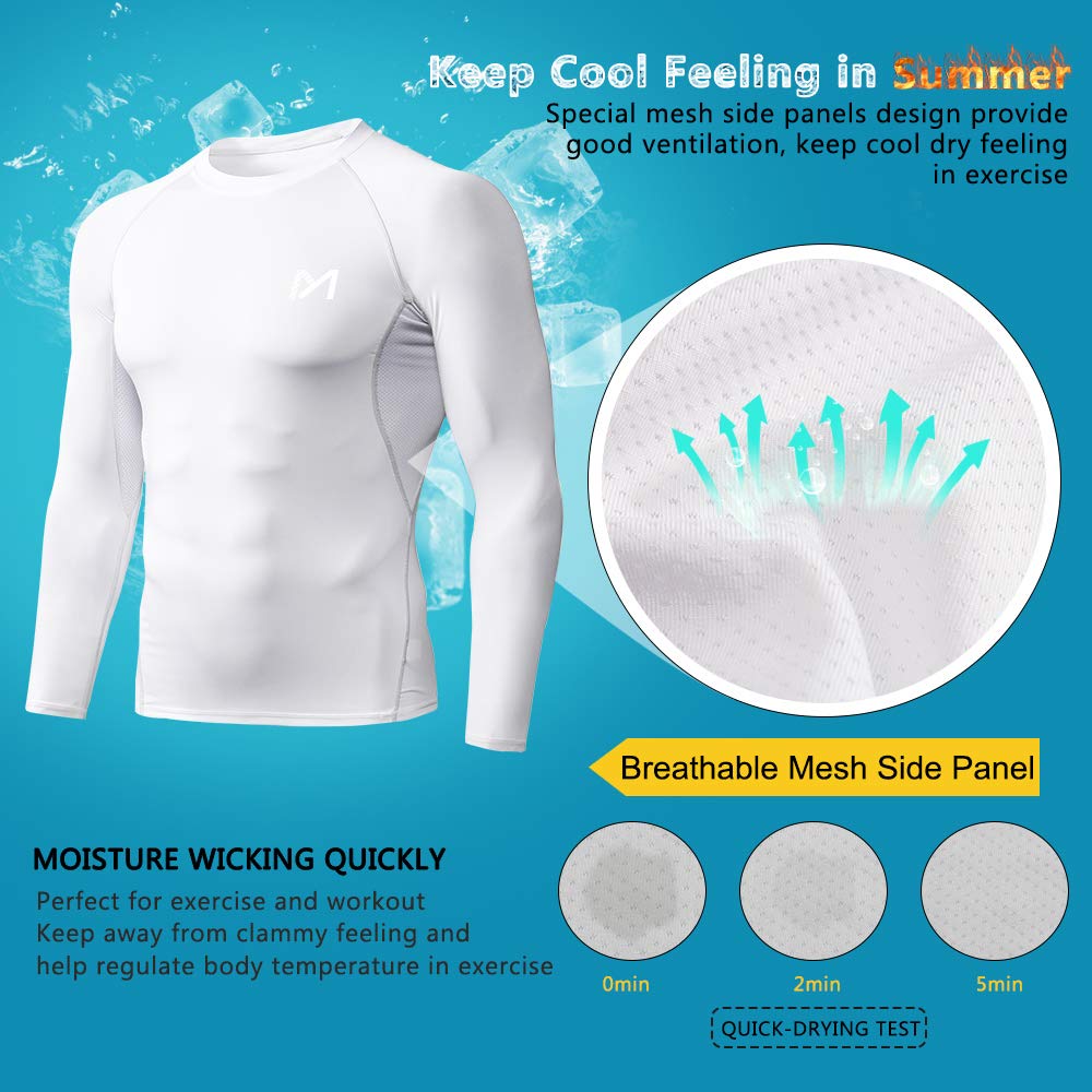 MEETYOO Men's Compression Shirt, White, XX-Large