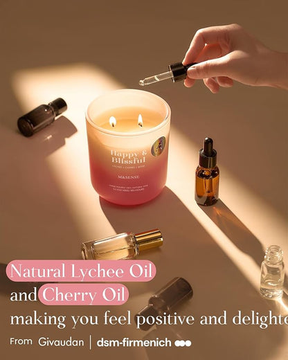 M&SENSE Lychee Cherry Rose Scented Candle for Home, 14.1oz 80-Hour Long-Lasting Non Toxic All Natural Soy Wax Flower Scent Aromatherapy Candle for Family & Housewarming Gifts