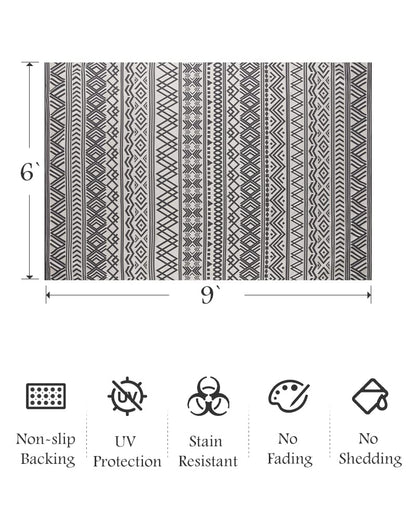 Outdoor Rug Carpet 6x9 ft, Flatweave Textured Outdoor Patio Rug Non Slip Indoor Outdoor Rugs with Rubber Particles Backing Boho Outdoor Area Rug for Patio Deck Front Porch Backyard Balcony