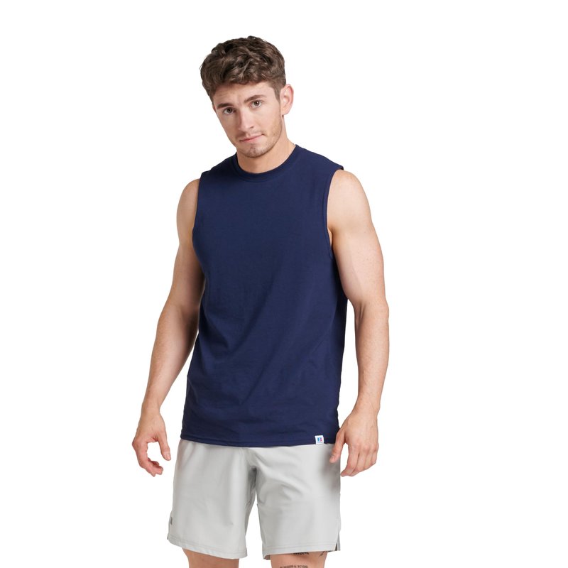 Russell Athletic Men's Cotton Performance Sleeveless Muscle T-Shirt,Navy,Large