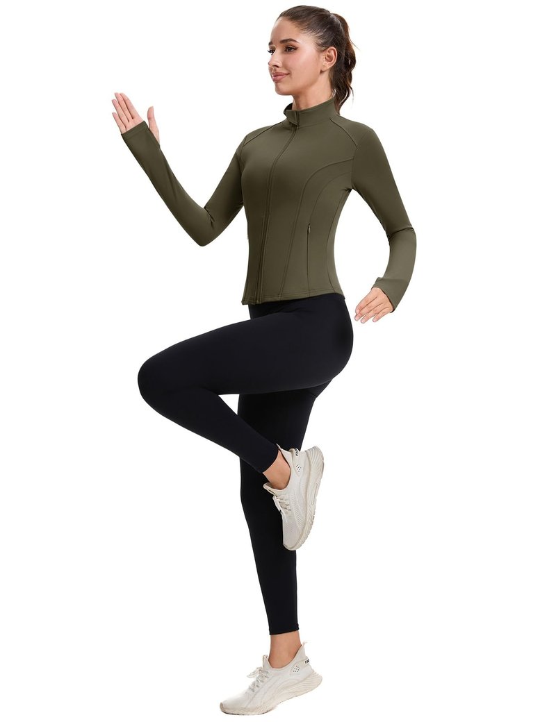 ZHENWEI Workout Jackets for Women Full Zip Up Cropped Athletic Long Sleeve Lightweight Slim Fit Running Tops with Pockets