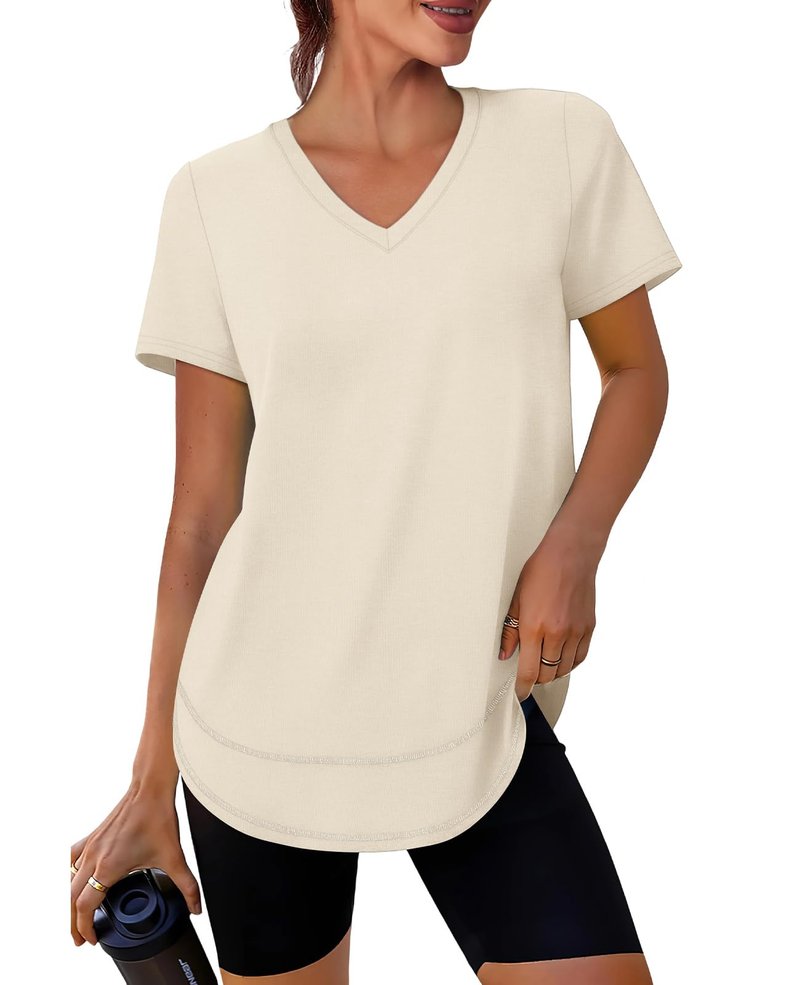 Oversized Tshirts for Women Dry Fit Plus Size Spring Clothes Summer Athletic Tops Workout Shirts V Neck White 3XL