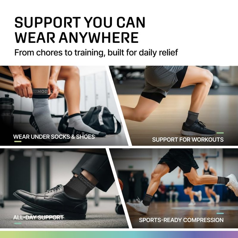 Modvel Foot & Ankle Brace Socks with Adjustable Support Strap – 2 Pack Compression Sleeves for Sprained Ankle, Plantar Fasciitis Relief Tendonitis & Arthritis, Stabilizing Foot & Ankle Support for Women & Men