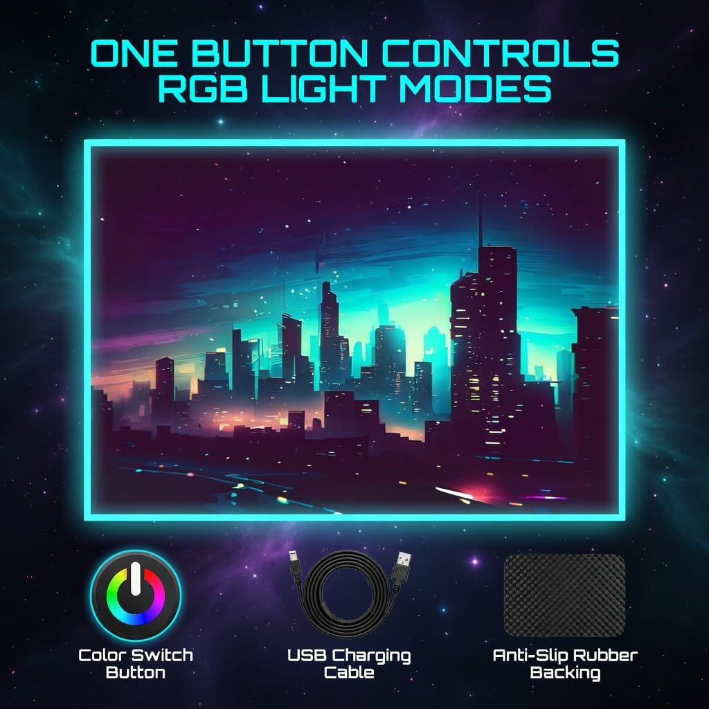 DEALZOOM Gaming Rug RGB LED Light (3x5 Skyline) - Bedroom Gamer Rug Floor Mat Gaming Decor - Kids Room Rug Anti Slip Mat for Gamer Chair – Play Game Room Décor for Teen, Boys, Kids