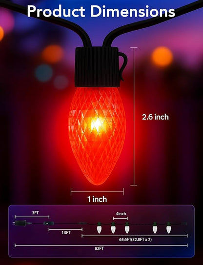 Smart Christmas Lights C9 Outdoor,66FT 100LEDs,App Remote Controlled RGB Chasing String Lights with DIY & Timer,108 Modes, Music Sync,Waterproof for Tree,Garden,Holiday Display,Halloween Lights