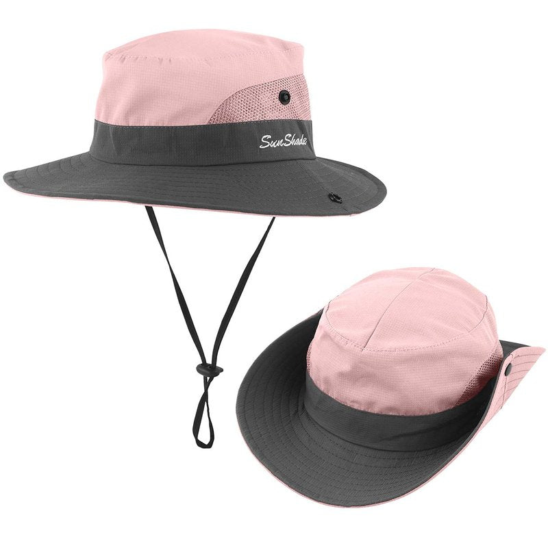 Kids UV Sun Hat with Ponytail Hole UPF 50 Bucket Cap for Girls Summer Beach ? Fishing (M:5-12T(Head circumferences 20.6''-21.8''), Light Pink) Medium