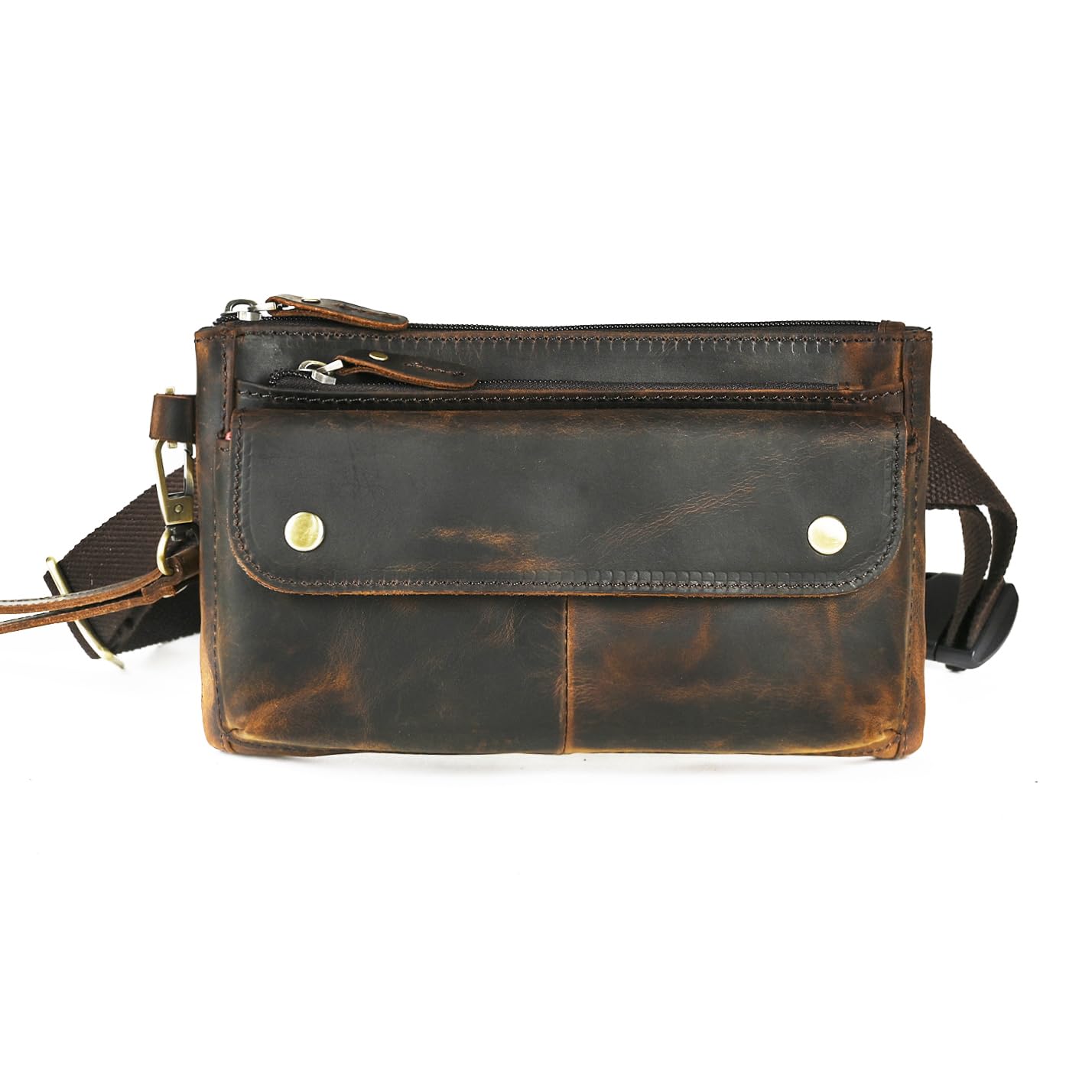 Handadsume Genuine Leather Hiking Riding Travel Fanny Waist Pack Small Phone Pouch For Men Women FB811-29 (100% Leather-The 8136 Brown)
