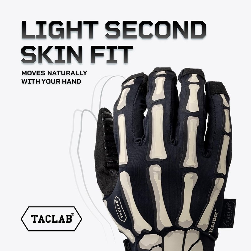 TACLAB Reaper Skeleton Gloves - Thin and Lightweight for Summer, Airsoft, Paintball, Cycling, Motorcycle, Multipurpose (Dark, L)