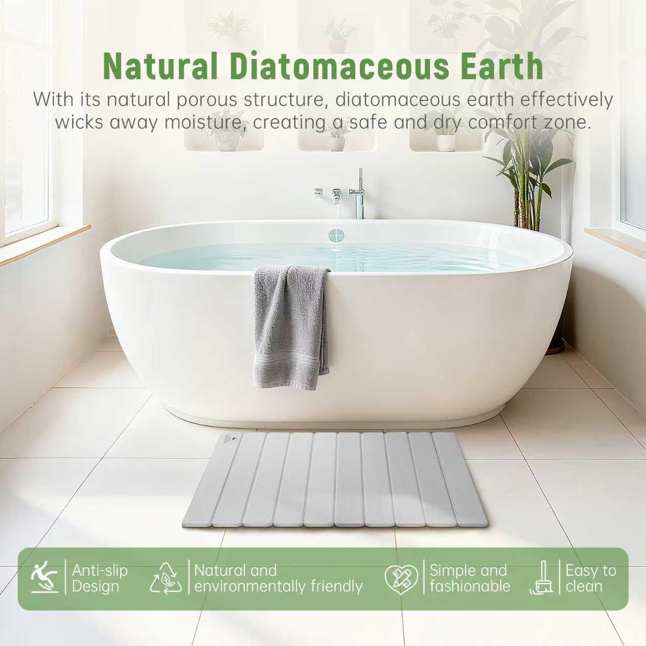 BeeChip Stone Bath Mat for Water Absorption, Foldable Diatomite Stone Mat, Non-Slip & Quick-Drying White Square Bath Mat with Modern Minimalist Style, Easy to Clean, for Bathroom/Kitchen/Hallway