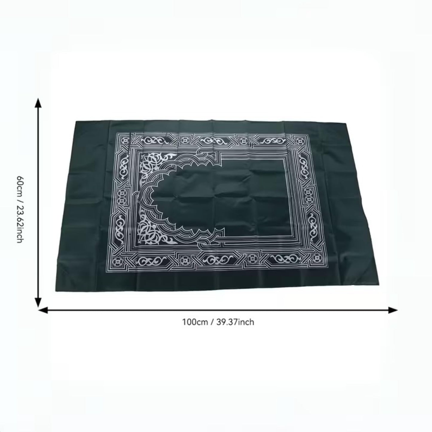 Portable Polyester Muslim Prayer Mat, Square Unnapped Woven Fabric with Directional Compass for Travel & Daily Prayer(D.Green)