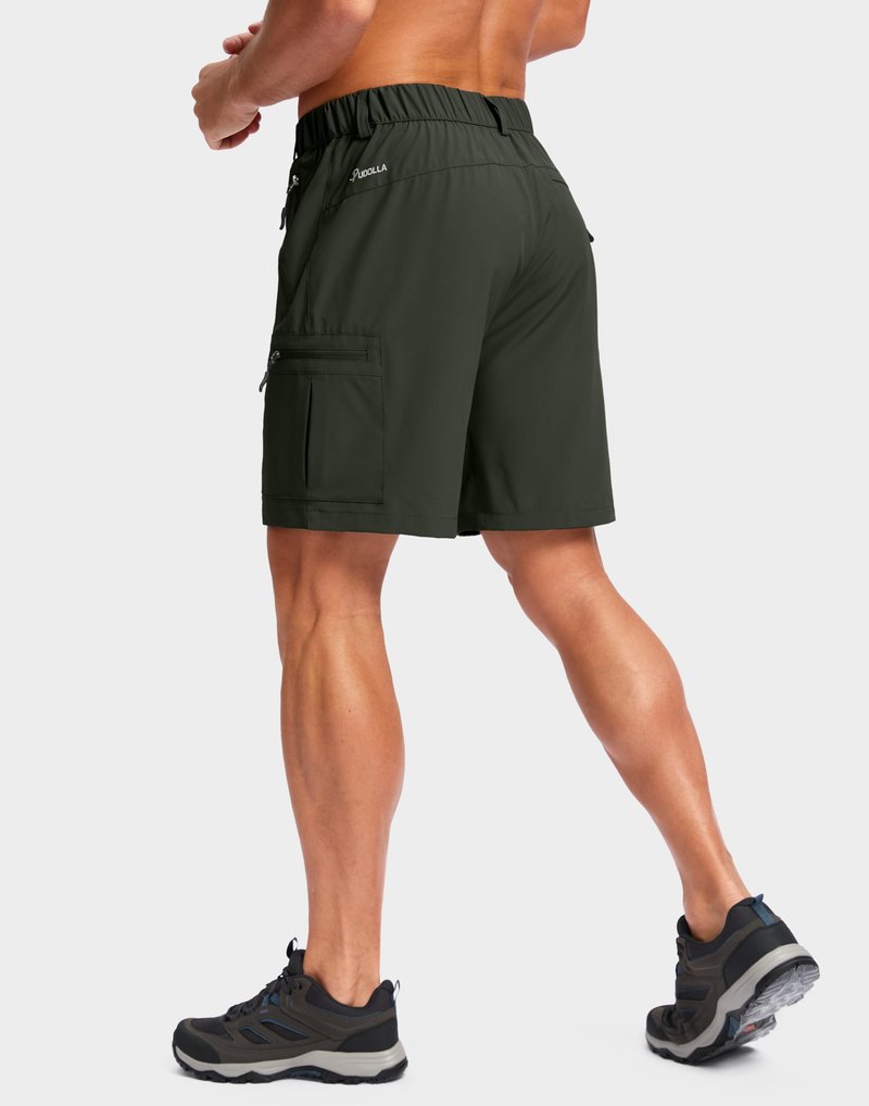 Pudolla Men's Hiking Cargo Shorts Lightweight 7" Travel Casual Shorts for Men Golf Work Outdoor with 5 Zipper Pockets(Army Green Small)