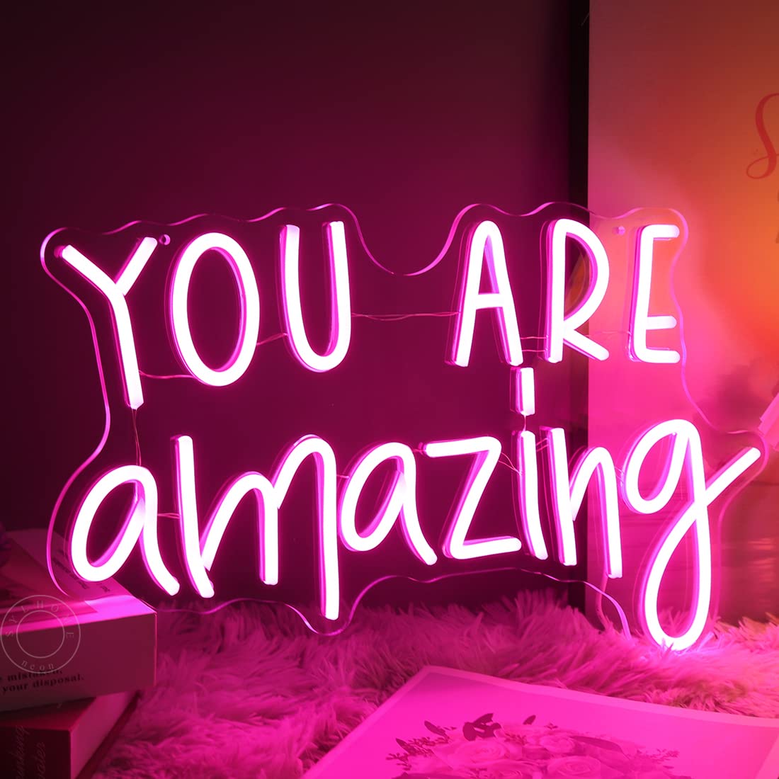 SYLHOME Pink You Are Amazing LED Neon Light Signs Wedding Birthday Girls Party Wall Decor Sign Classroom Home Bedroom Living Room Bar Pub Club Nursery Hanging USB 16.9"X10.6"