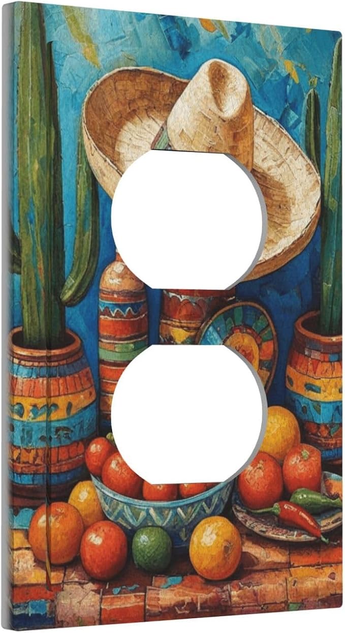 Decorative Art Light Switch Covers Mexican Sombrero & Serape Vibes 1 Gang Single Duplex Outlet Wall Plate Switchplate Electrical Faceplate for Home Decor