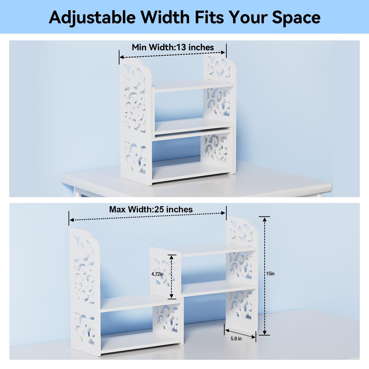 YGYQZ Desk Shelf for Top of Desk - Adjustable Desktop Organizer Shelf, Small Table Top Shelves & Desktop Shelves for Office Organization, Waterproof Bookshelf for Desk & Bathroom, White