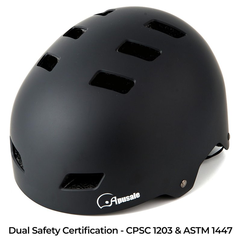Apusale Bike Skateboard Helmet, Adjustable and Multi-Sport for Skate Scooter, 3 Sizes for Adult Youth Kids Toddler (Black)