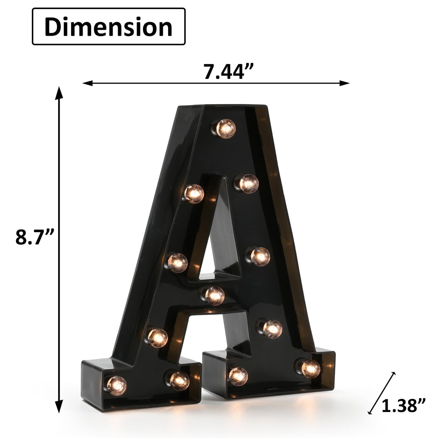 Light Up Black Alphabet Marquee Letters Sign LED Marquee Number Lights Sign for Night Light Home Bar Christmas Lamp Birthday Party Wedding Decoration A