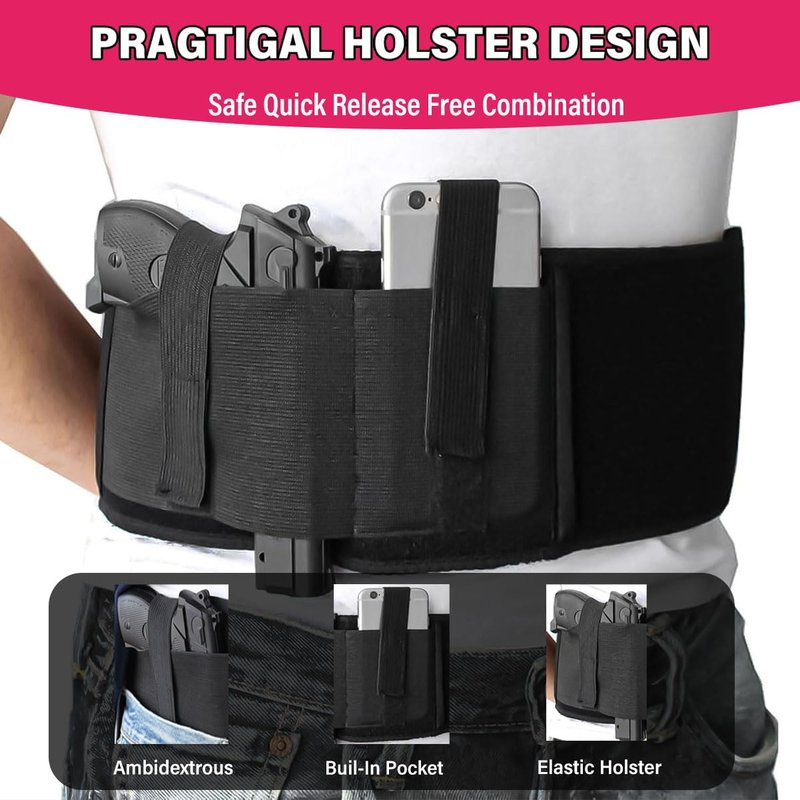 Belly Band Holster for Men & Women, Concealed Carry Gun Holster, Ambidextrous Design, Fits Glock 19 17 42 43 43x, Taurus, Ruger LCP, S&W M&P Shield for Most Handguns
