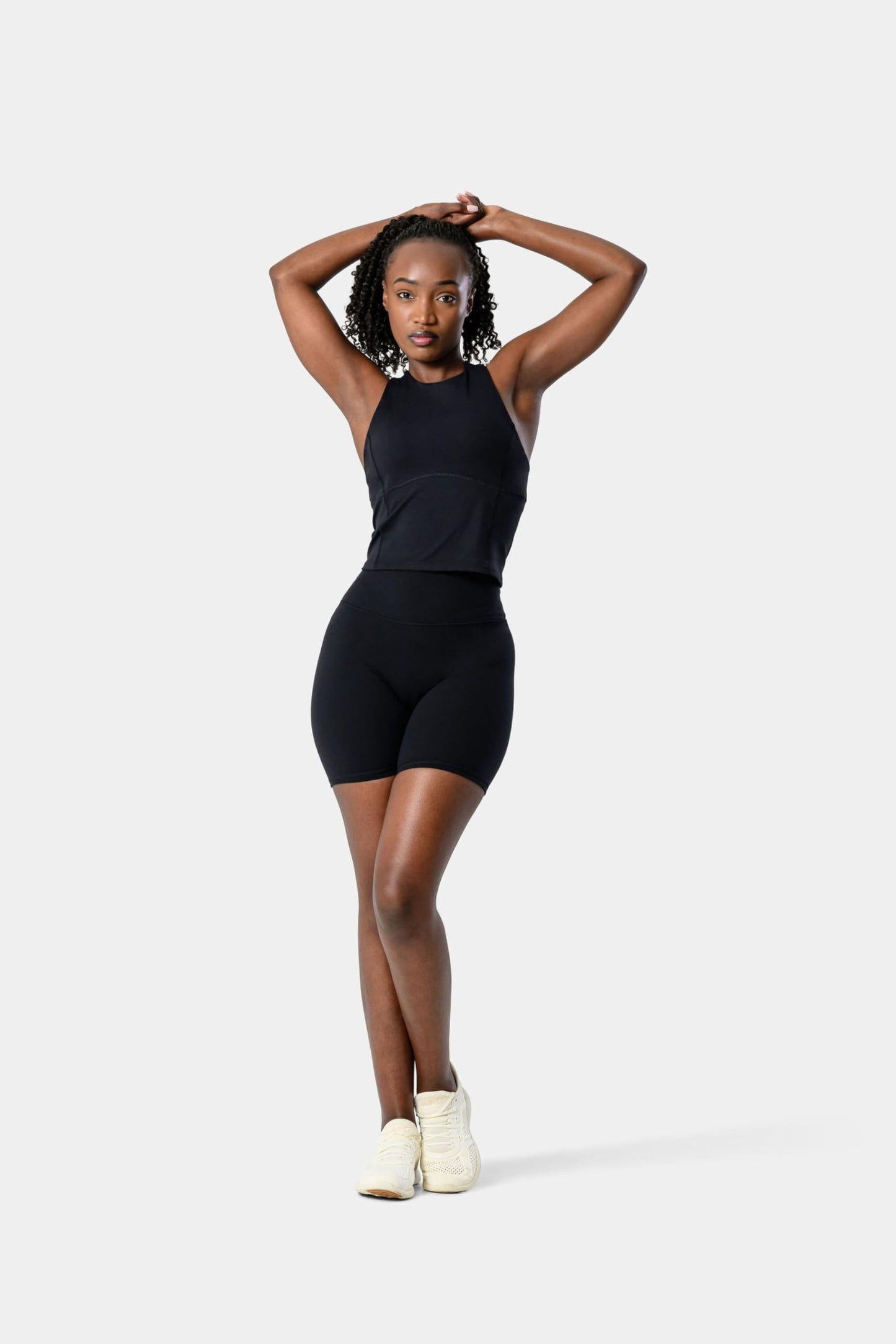 Kamo Fitness Serenity Shorts High Waisted 6" Inseam No Front Seam Thigh Friendly V Booty Seam Women's Biker Shorts (Black, S)