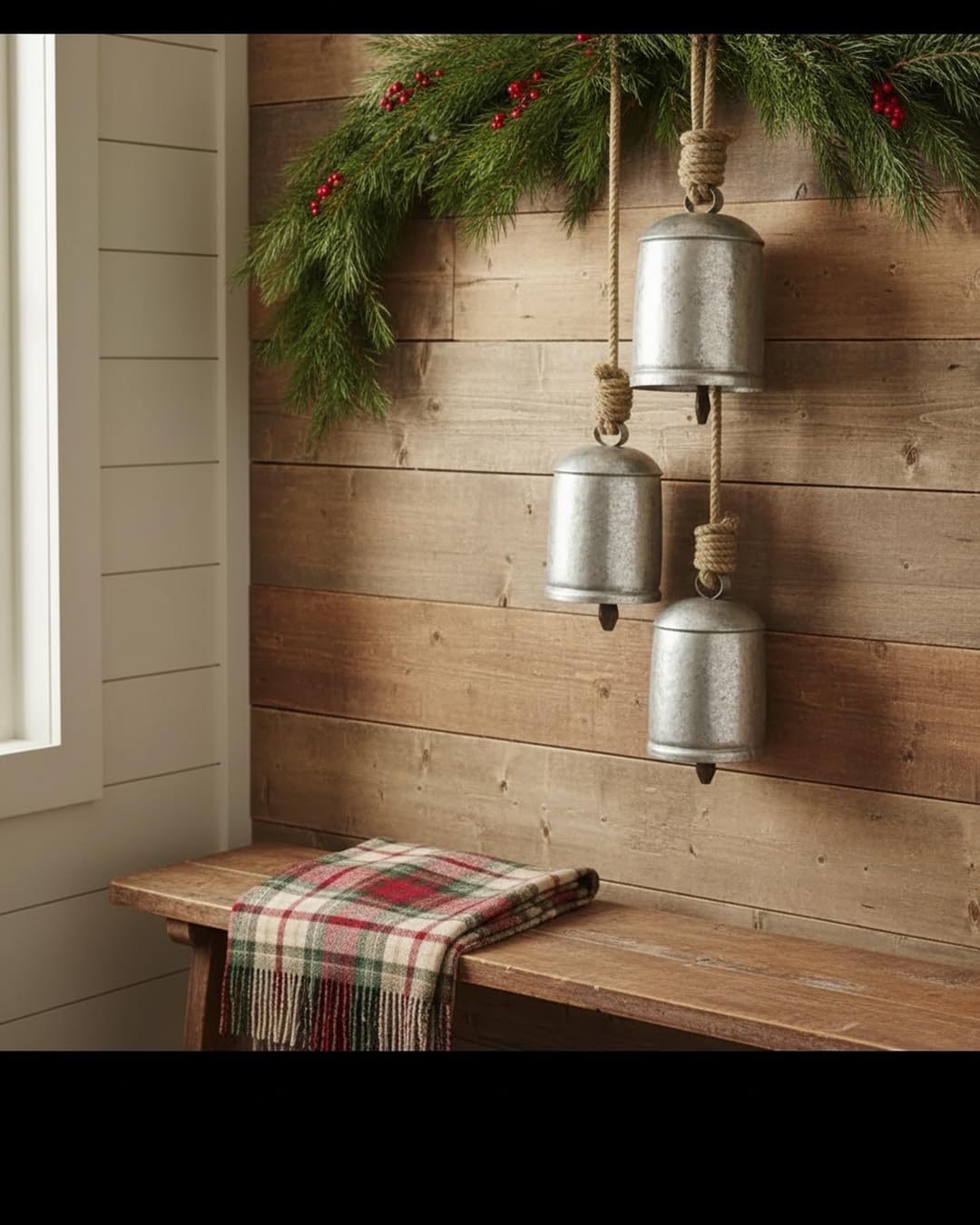 Christmas Cow Bells Harmony Giant Vintage Silver Wall Hanging Bells Country Style Rustic Set of 3 (4", 5", 8")