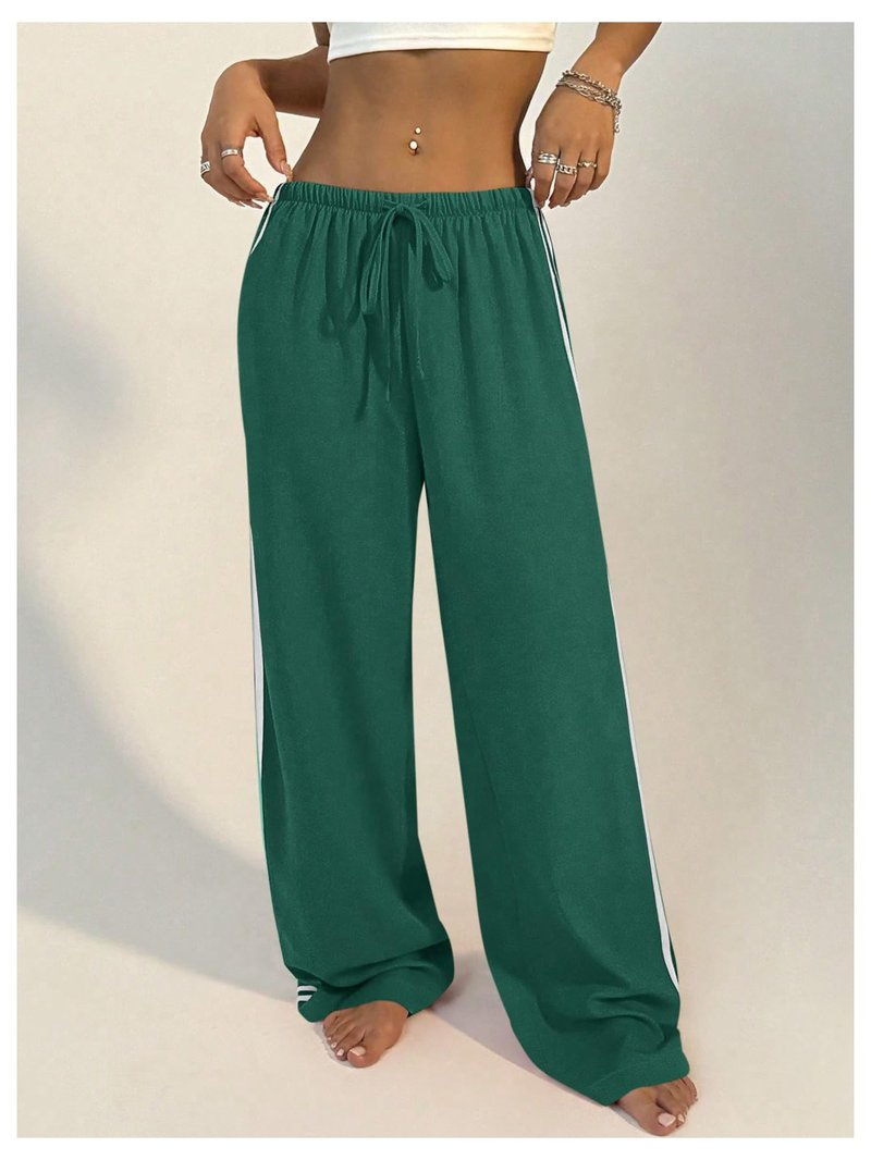 SHENHE Women's Wide Leg Loose Sweatpants Low Rise Y2k Drawstring Workout Sports Pants Dark Green Medium