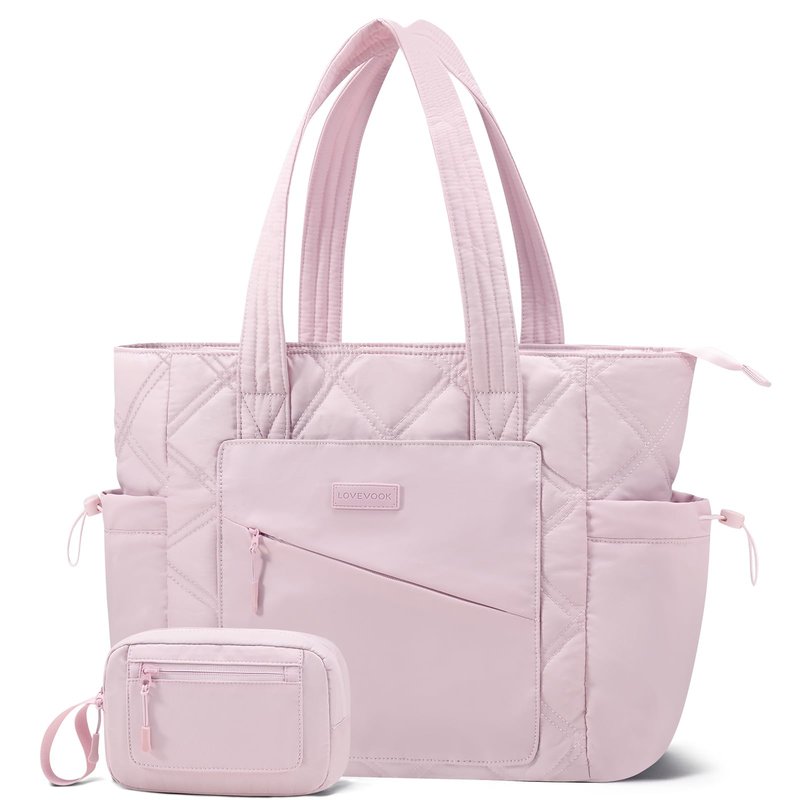 LOVEVOOK Tote Bag for Women, Puffer Bag and Work Bags with Zipper for Travel, Daily, School, Quilted Nurse Shoulder, 2pcs