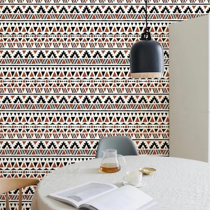 wishFIRE Black and Brown Geometric Boho Peel and Stick Wallpaper 17.3"¡¿120" Tribal Style Contact Paper Removable Waterproof Self-Adhesive Vinyl Film Wallpaper for Bedroom Kitchen