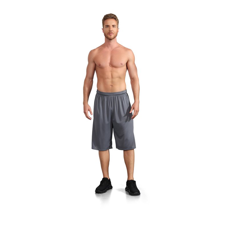 LukBerd Men's Long Athletic Shorts Black Basketball Workout Gym Shorts Below Knee Loose-Fit with Pockets L