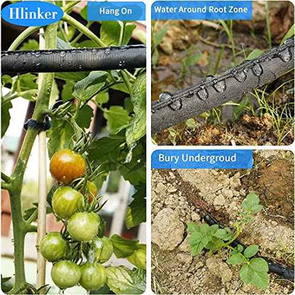 2025 Flat Soaker Hose 100 ft (50ft 2Packs) with Stake for Garden, Linkable Drip Hose Diy Automates Garden Irrigation System Saving 88% Water, Dual-layer Leak-free Design Water Hose with Holes