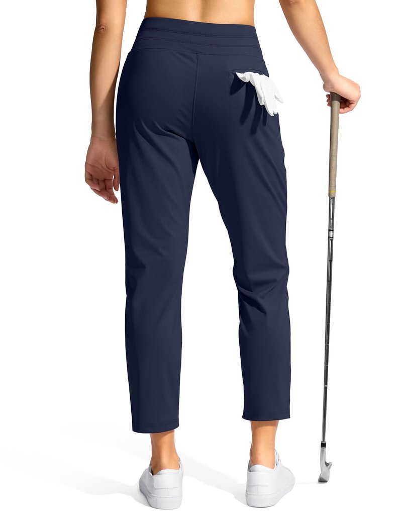 YYV Women's Pants with 3 Pockets High Waisted Golf Athletic Pants 7/8 Stretch Ankle Pants for Women Workout Travel Casual(Navy Medium)