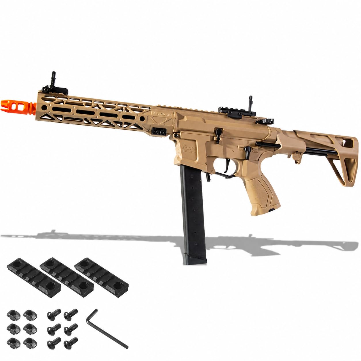 EMERBU Pro-Grade Splatter Gel Ball Blaster ARP9 Plus - Metal and Nylon Body - Metal Gearset - Semi and Full Automatic Splat 12 Orby per Second - 7.4V Rechargeable Battery Powered - for Ages 15+(TAN)