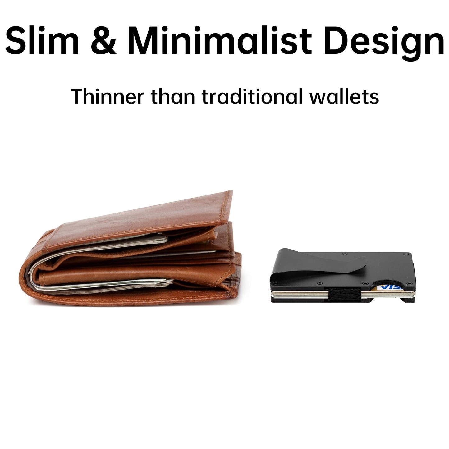 FIRDIKT Carbon Fiber Minimalist Wallet for Men, Slim Metal RFID Blocking Wallet Credit Card Holder Money Clip & Cash Strap, Scratch-Resistant Holds 15 Cards,Ideal Gift for Men | Matt Carbon Fiber