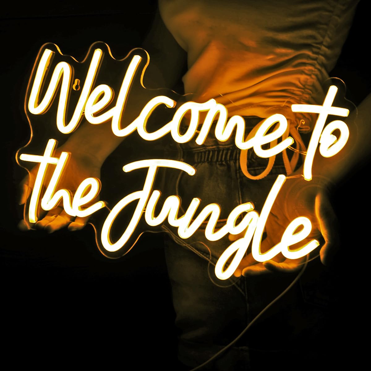 Britrio Welcome to the Jungle Neon Sign for Safari Jungle Themed Party Baby Shower Kids Birthday Gift Bedroom Bar Club LED Neon Light Wall Decor 5V USB Powered with Switch 15.75 Inch Warm White